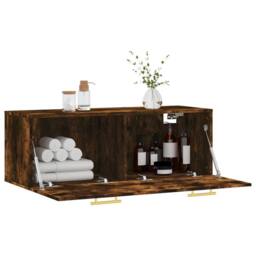 Berkfield Home Wall Cabinet Smoked Oak 100x36.5x35 cm Engineered Wood in Brown - thumbnail 4