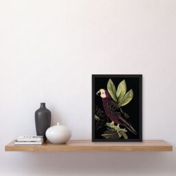 Artery8 Burgundy Parrot Leaves Tree Branch on Black Vintage Linocut Illustration Artwork Framed Wall Art Print A4 - thumbnail 2