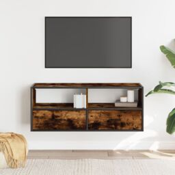 Berkfield Home TV Cabinet Smoked Oak 100x31x39.5 cm Engineered Wood & Metal in Brown - thumbnail 3