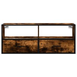 Berkfield Home TV Cabinet Smoked Oak 100x31x39.5 cm Engineered Wood & Metal in Brown - thumbnail 4
