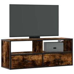 Berkfield Home TV Cabinet Smoked Oak 100x31x39.5 cm Engineered Wood & Metal in Brown - thumbnail 1