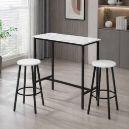 STILVORA Bar Table Set with wooden structure in White - thumbnail 1