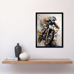 "Artery8 Motocross Racer Paint Action Shot Home Decor 12x16"" Framed Art Print - Size: W12"" x H16""" - thumbnail 2