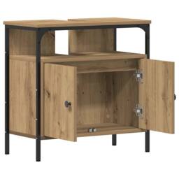 Berkfield Home Bathroom Sink Cabinet Artisan Oak 60x30x60 cm Engineered Wood in Brown - Size: 60 x 30 x 60 cm - thumbnail 5