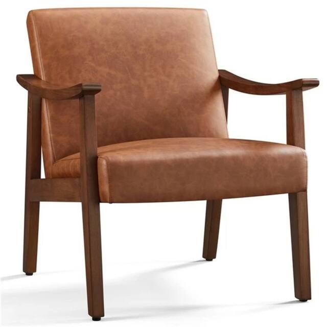 EONLION Faux Leather Upholstered Accent Chair in Brown - Size: 100 cm - image 1