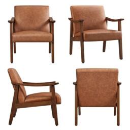EONLION Faux Leather Upholstered Accent Chair in Brown - Size: 100 cm - thumbnail 3