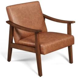EONLION Faux Leather Upholstered Accent Chair in Brown - Size: 100 cm - thumbnail 4