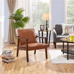 EONLION Faux Leather Upholstered Accent Chair in Brown - Size: 100 cm - thumbnail 5