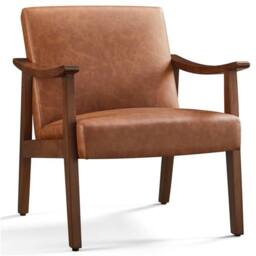 EONLION Faux Leather Upholstered Accent Chair in Brown - Size: 100 cm - thumbnail 1