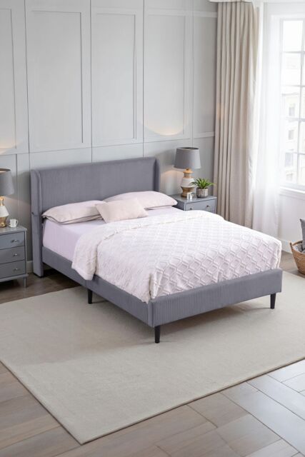 More4Homes Dereham Cord Fabric Winged Double Bed Frame in Light Grey - Size: King - image 1