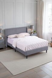 More4Homes Dereham Cord Fabric Winged Double Bed Frame in Light Grey - Size: King - thumbnail 1