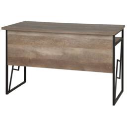 Wyld and Coco Office Desk Dark Wood Laminate Top Black Iron 3 Storage Compartments in Brown - thumbnail 6