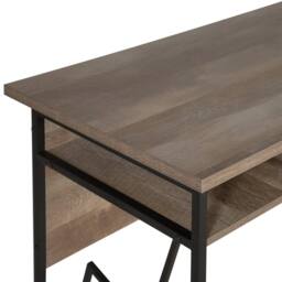 Wyld and Coco Office Desk Dark Wood Laminate Top Black Iron 3 Storage Compartments in Brown - thumbnail 7