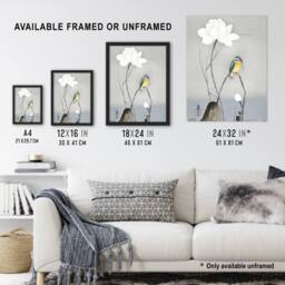 "Artery8 Kingfisher With Lotus Flower Vintage Japan Wall Art Print Koson in Grey - Size: W12"" x H16""" - thumbnail 3