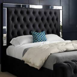 Casani Ludgershall Mirror Upholstered Black Soft Velvet Designer Bed Frame - Size: Single - thumbnail 5