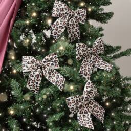 Melody Maison Set Of 4 Leopard Print Velvet Bow Decorations - 14cm in Black - thumbnail 5