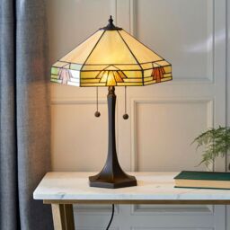 Loops Medium Tiffany Glass Table Lamp - Art Deco Design - Dark Bronze Finish in Clear - thumbnail 4