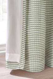 Catherine Lansfield 'Stab Stitch' Lined Eyelet Curtains in Green - Size: 168 cm width x 137 cm drop - thumbnail 3