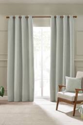Catherine Lansfield 'Stab Stitch' Lined Eyelet Curtains in Green - Size: 168 cm width x 137 cm drop