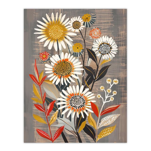 "Artery8 Rustic Wildflower Painting Floral Autumn Folk Art Wall Art Print in Grey - Size: W24"" x H32""" - image 1