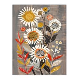 "Artery8 Rustic Wildflower Painting Floral Autumn Folk Art Wall Art Print in Grey - Size: W24"" x H32""" - thumbnail 1