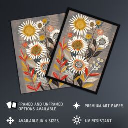 "Artery8 Rustic Wildflower Painting Floral Autumn Folk Art Wall Art Print in Grey - Size: W24"" x H32""" - thumbnail 2
