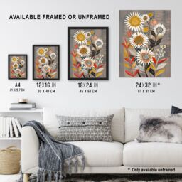 "Artery8 Rustic Wildflower Painting Floral Autumn Folk Art Wall Art Print in Grey - Size: W24"" x H32""" - thumbnail 3
