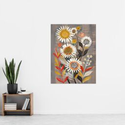 "Artery8 Rustic Wildflower Painting Floral Autumn Folk Art Wall Art Print in Grey - Size: W24"" x H32""" - thumbnail 4