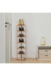 H&O Direct 7 Layer Simple Bamboo Single-Row Shoe Rack Storage Rack in Brown - thumbnail 5