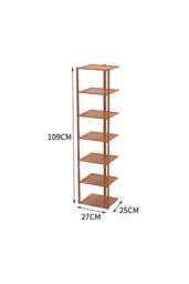 H&O Direct 7 Layer Simple Bamboo Single-Row Shoe Rack Storage Rack in Brown - thumbnail 4