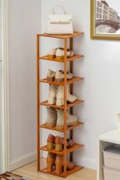 H&O Direct 7 Layer Simple Bamboo Single-Row Shoe Rack Storage Rack in Brown - thumbnail 1