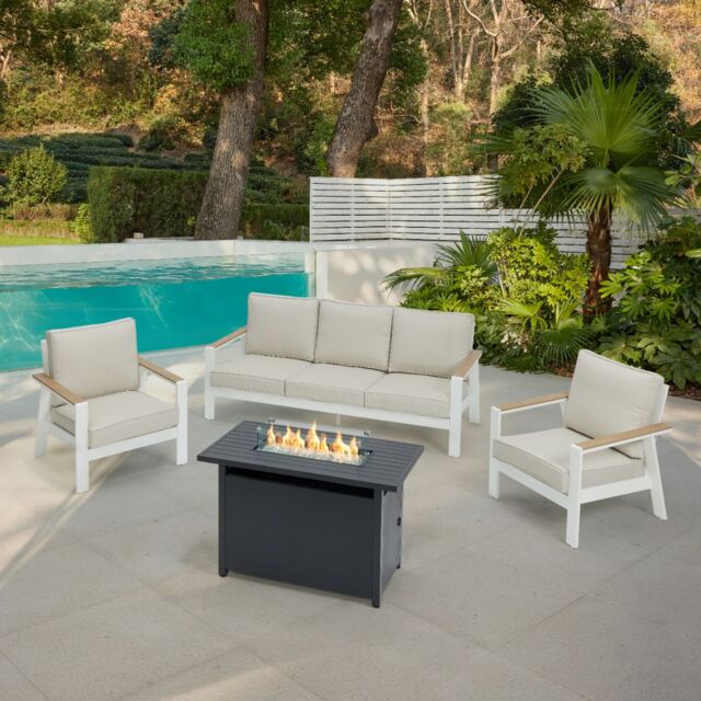 Home Detail Como White Aluminium Garden Conversation Set, With Fire Pit Table in Ivory - image 1