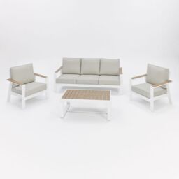 Home Detail Como White Aluminium Garden Conversation Set, With Fire Pit Table in Ivory - thumbnail 2