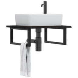 Berkfield Home Basin Shelf Wall Mounted Steel & Solid Wood Oak in Brown - thumbnail 2