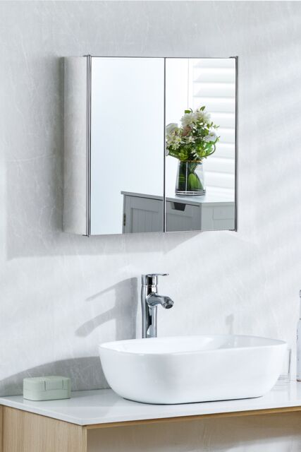 Home Discount Bath Vida Stainless Steel Mirrored Wall Cabinet (ALREADY ASSEMBLED) in Silver - image 1