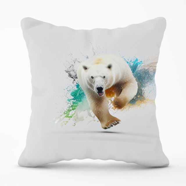 Warren Reed - Designer Charging Polar Bear Outdoor Cushion in White - Size: 60 cm x 60 cm - image 1