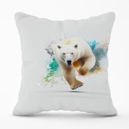 Warren Reed - Designer Charging Polar Bear Outdoor Cushion in White - Size: 60 cm x 60 cm - thumbnail 1
