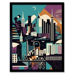 "Artery8 Wall Art Print Dundee City Modern Abstract Geometric Cityscape Art Framed in Black - Size: W12"" x H16""" - thumbnail 1