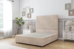 "Sloomy Manhattan Naples Divan Bed Base 2 Drawers Foot-End - 26"" Headboard in Light Sand - Size: Super King" - thumbnail 1