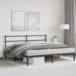 Berkfield Home Metal Bed Frame without Mattress with Headboard Black 180x200cm - Size: Super King - thumbnail 4