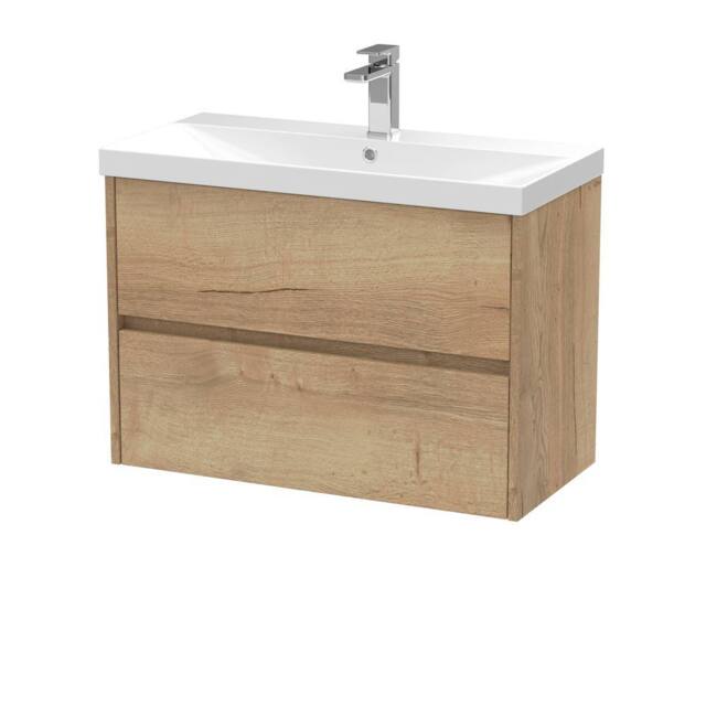 Balterley Chartley 2 Drawer Wall Hung Vanity Basin Unit, Autumn Oak, 800mm in Brown
