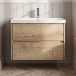Balterley Chartley 2 Drawer Wall Hung Vanity Basin Unit, Autumn Oak, 800mm in Brown - thumbnail 6