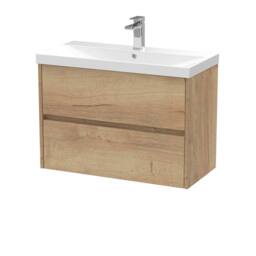 Balterley Chartley 2 Drawer Wall Hung Vanity Basin Unit, Autumn Oak, 800mm in Brown - thumbnail 1