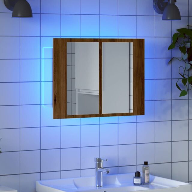 Berkfield Home LED Mirror Cabinet Artisan Oak 60x12x45 cm Engineered Wood in Brown - Size: 60 x 12 x 45 cm - image 1