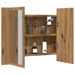 Berkfield Home LED Mirror Cabinet Artisan Oak 60x12x45 cm Engineered Wood in Brown - Size: 60 x 12 x 45 cm - thumbnail 5