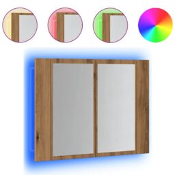 Berkfield Home LED Mirror Cabinet Artisan Oak 60x12x45 cm Engineered Wood in Brown - Size: 60 x 12 x 45 cm - thumbnail 2