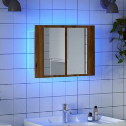 Berkfield Home LED Mirror Cabinet Artisan Oak 60x12x45 cm Engineered Wood in Brown - Size: 60 x 12 x 45 cm - thumbnail 1