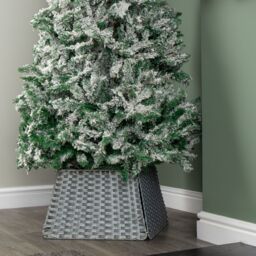 Samuel Alexander Foldable Faux Rattan Christmas Tree Skirt in Grey - thumbnail 3