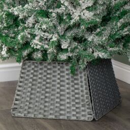 Samuel Alexander Foldable Faux Rattan Christmas Tree Skirt in Grey - thumbnail 5