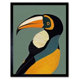 "Artery8 Wall Art Print Keel Billed Toucan Bird Portrait Vintage Art Framed in Black - Size: W12"" x H16""" - thumbnail 1